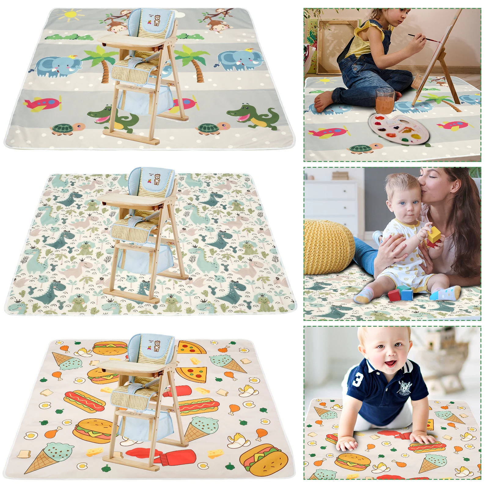 Baby Splat Mat for Under High Chair Anti Slip Washable Waterproof Floor Splash Mat Foldable Crawling Carpet Kid Game Baby Mat