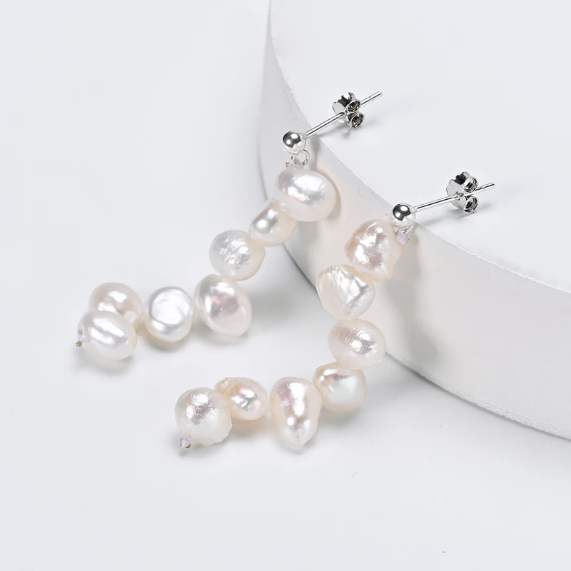 

Natural Freshwater Pearls Irregular Interlaced Baroque Earrings S925 Sterling Silver Fashion Elegant Hot Jewelry Gifts for Women