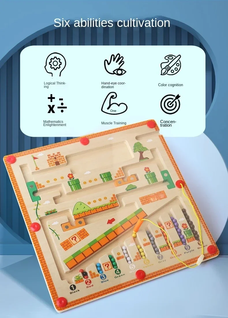 Kinder Holz Pilz Haus Magnetstift Labyrinth Spielzeug |   Passende Nummernfarbe, Perlen |   Focus Lernspielzeug