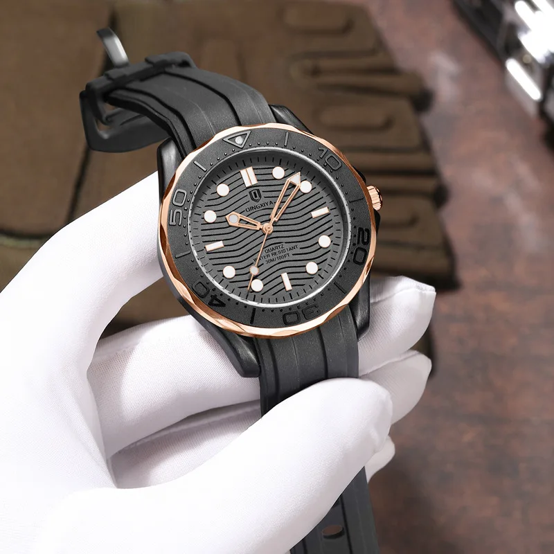 High Quality Quartz Watch Men Classic Wave Pattern Dial  Personality Sport Design Rubber Hot Selling  Design Men AAA Clock Reloj
