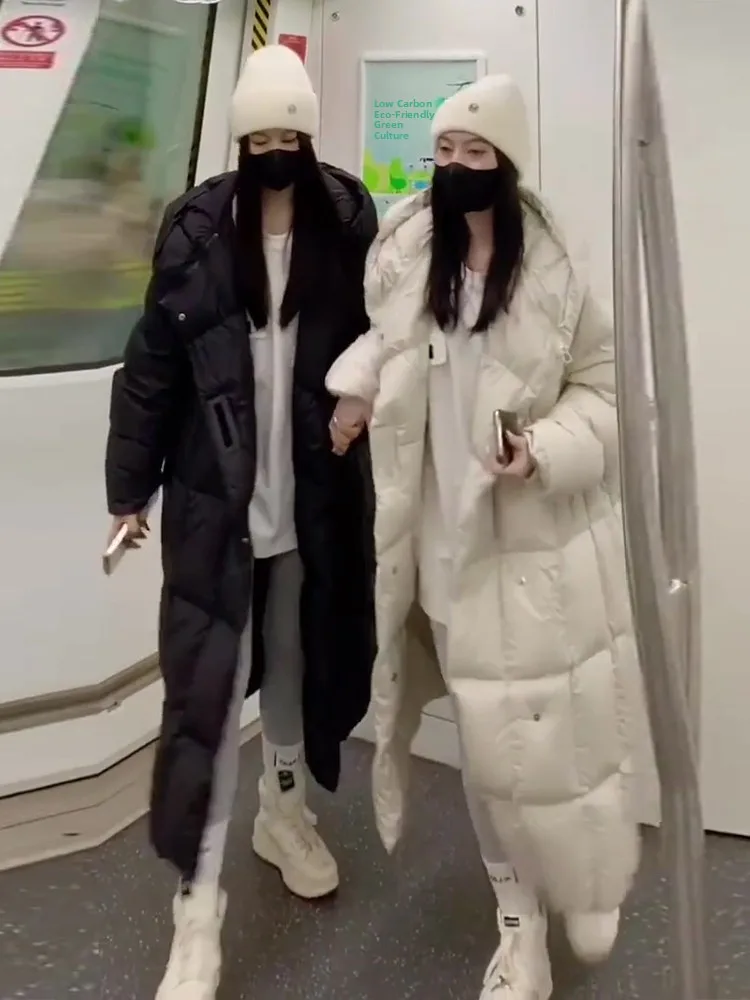 Abrigo de invierno blanco Du down Puffer Jaet para mujer, abrigo largo de moda con capucha para ir al trabajo, novedad de 2024