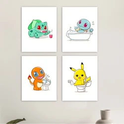 Pokemon Cartoon Funny Canvas Painting Pikachu Bulbasaur Anime Posters Mural Pictures Wall Art Bathroom Aesthetic Decor Cuadros