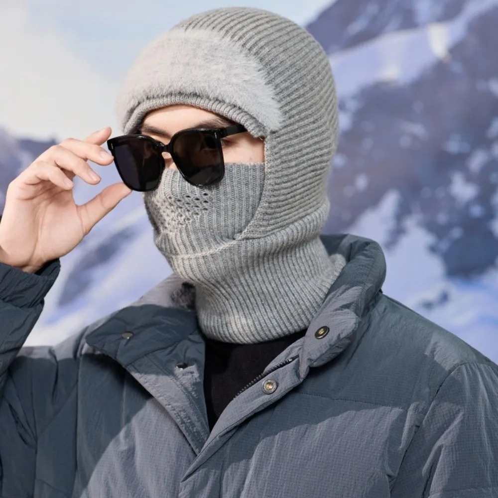 Practical One Size Knitted Balaclava Hat Windproof Cold Proof Integrated Neck Gaiter Mask Stretchy Balaclava Hat Cold Weather
