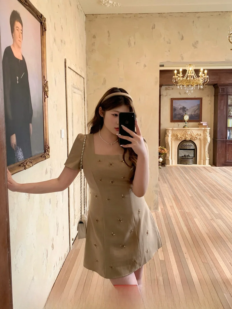 

Женское летнее платье SOUL Ele Lady больших размеров с квадратным вырезом, утягивающее талию, для стройности, с коротким рукавом, в стиле знаменитостей