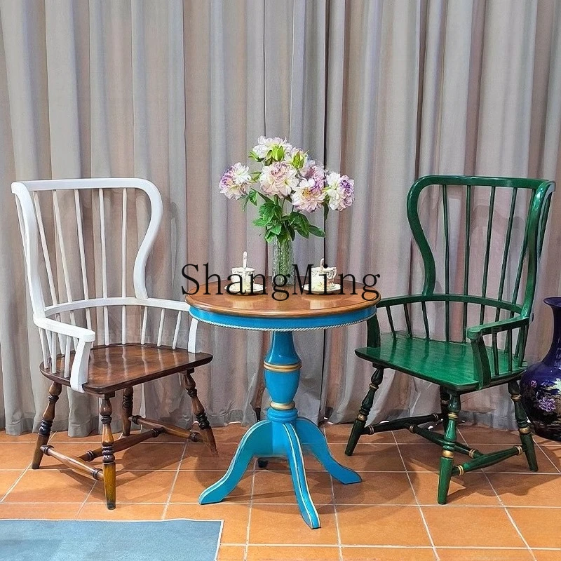 

ZYY solid wood leisure home dining chair balcony negotiation armchair old carved corner table and chair combination