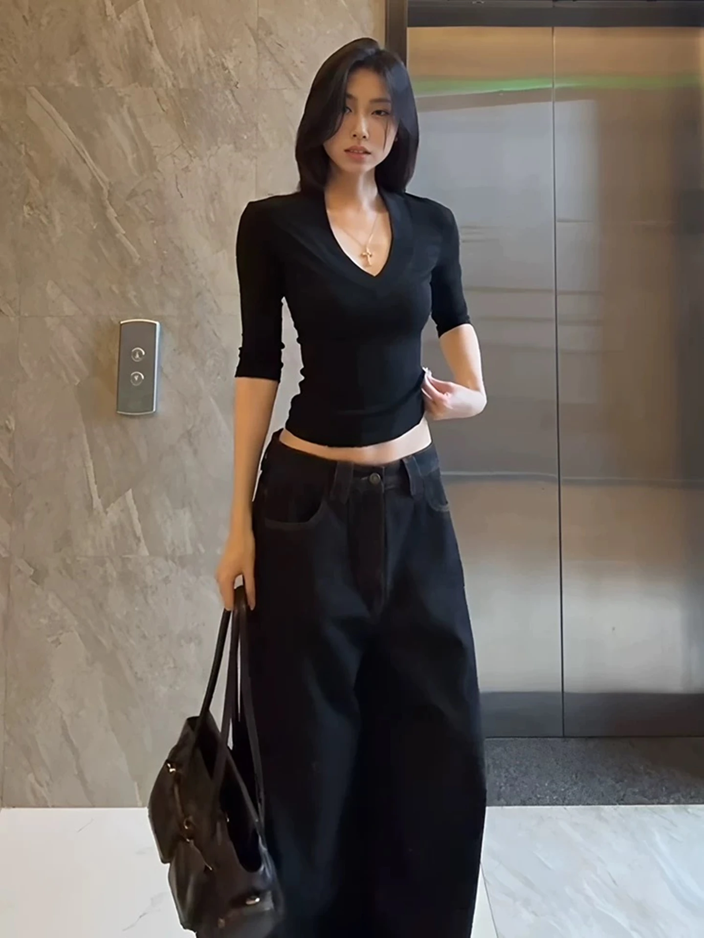 Dulzura V-Neck Long Sleeve Slim Fit T-Shirt Women'S Solid Casual Versatile Y2K Top Party Club Street Style Spring Summer Clothes
