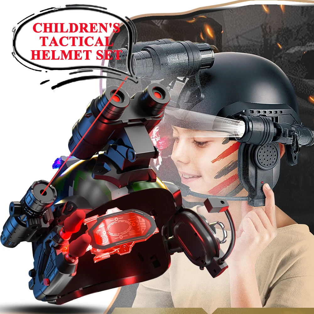 

Children's Tactical Helmet Set CS Extended Protective Helmet With Flashlight Binoculars Missile Mike for Paintball Shooting Game