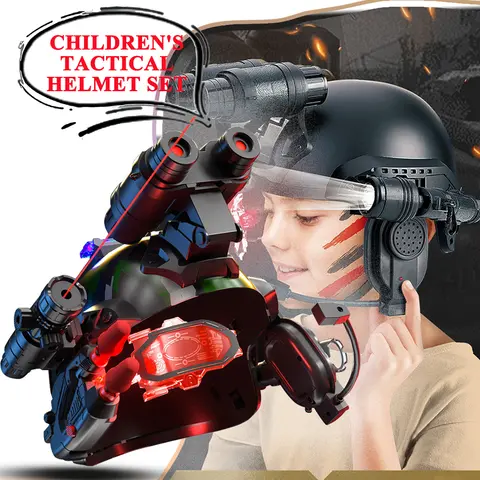 Children's Tactical Helmet Set CS Extended Protective Helmet With Flashlight Binoculars Missile Mike for Paintball Shooting Game