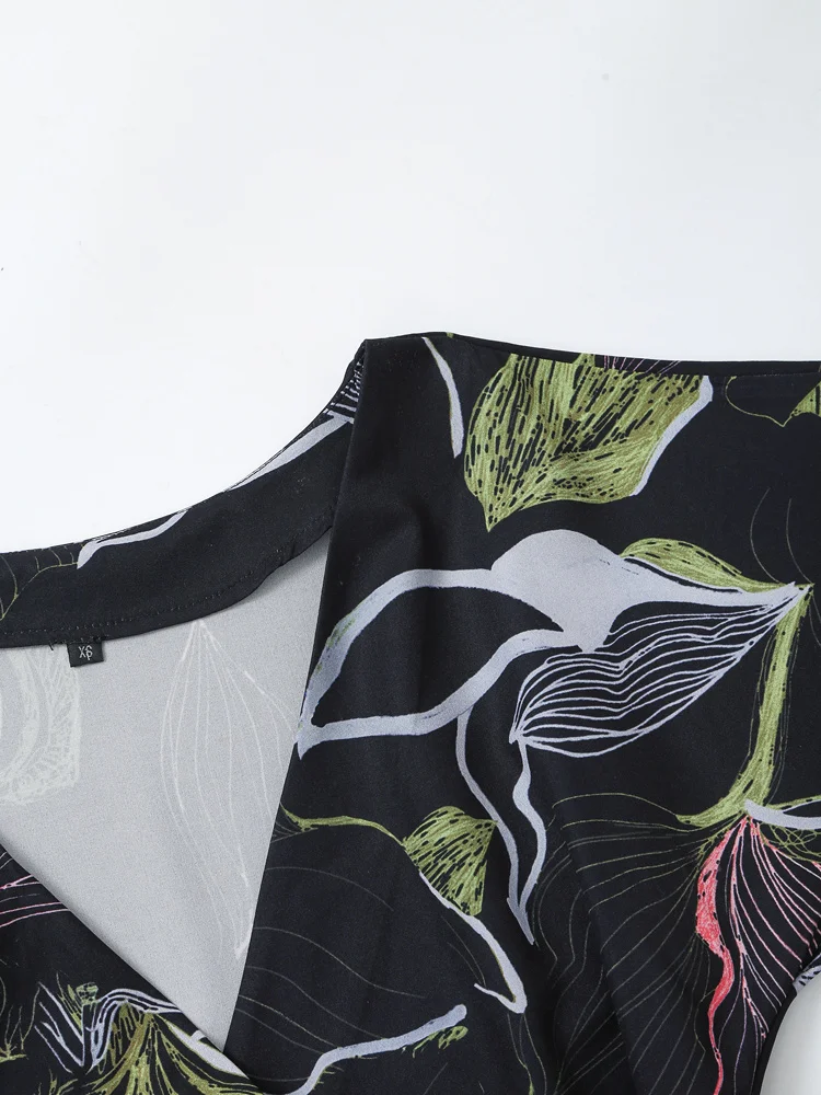 Vestido Midi de Satén de Seda con Estampado Moderno JNLEAOG, Estilo Urbano Otoñal, Manga Corta, Cuello en V, Falda en Línea A