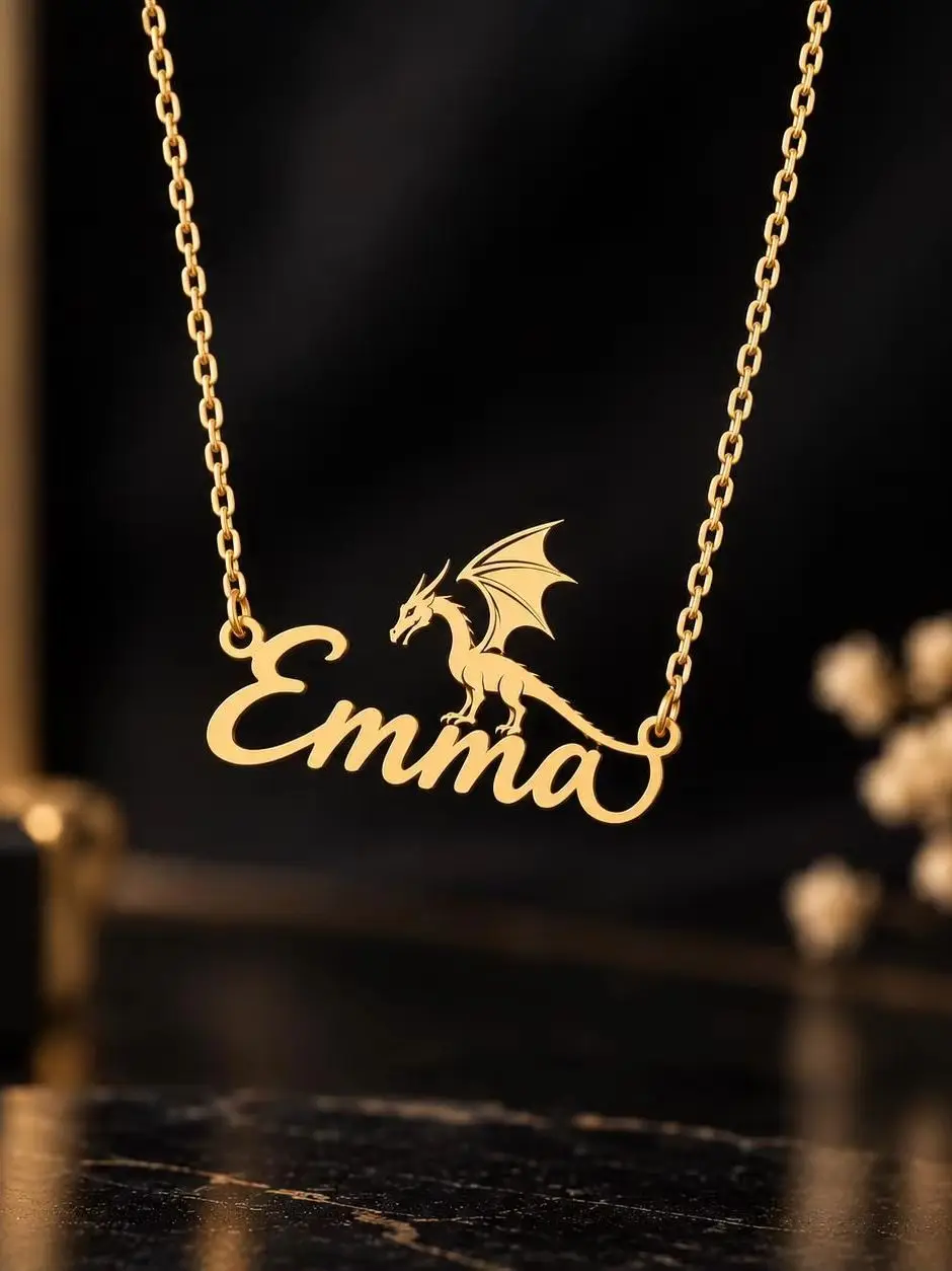 Flying Dragon Custom Name Necklace, Personalized Gift