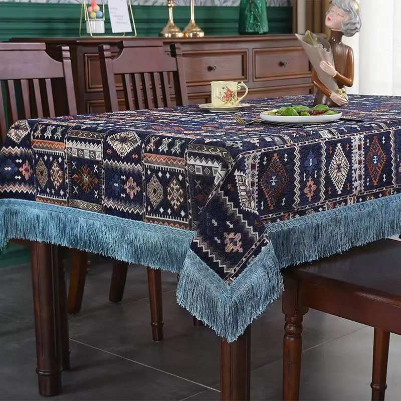 EIFLOY- Vintage Chenille Table Cloth Rectangular, Dining Coffee Table Cover, Wedding Party Square Fabric Soft, with Tassels