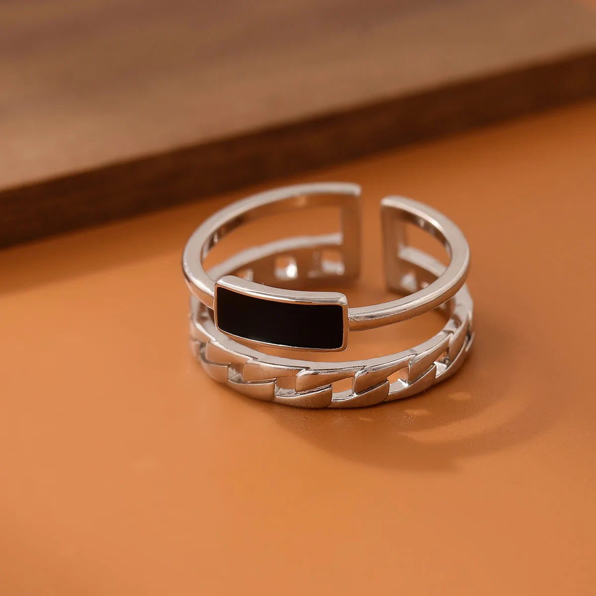 

Новые простые ретро двойные цепочки в стиле капли эпоксидной смолы стерлингового серебра 925 пробы ювелирные изделия индивидуальные прямоугольные геометрические открывающиеся кольца R290