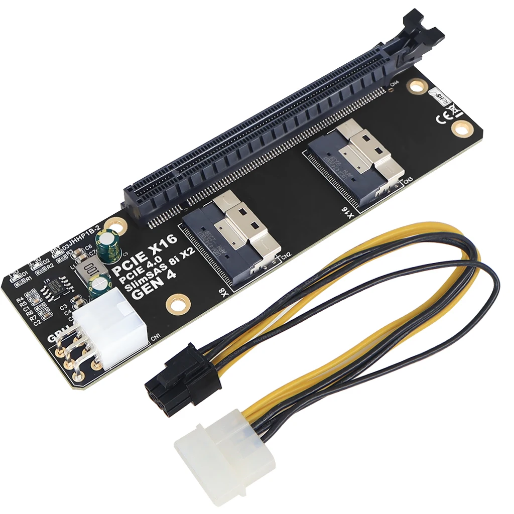 

SlimSAS 8i x2 to PCIe4.0 x16 Slot Adapter Card SFF8654 GEN4 Riser Card for Network Card Graphics Video Card GPU 6Pin Power Cable