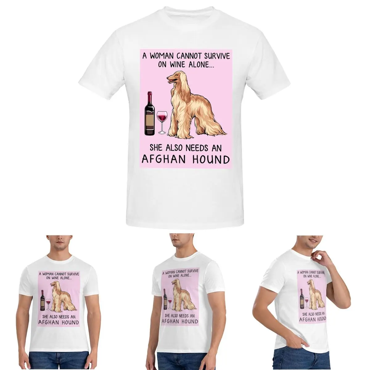 

Афганский хорь и вино Забавный подарок для собаки и мамы Футболка для мужчин Хлопковые футболки больших размеров Мужские футболки с коротким вырезом Летняя одежда
