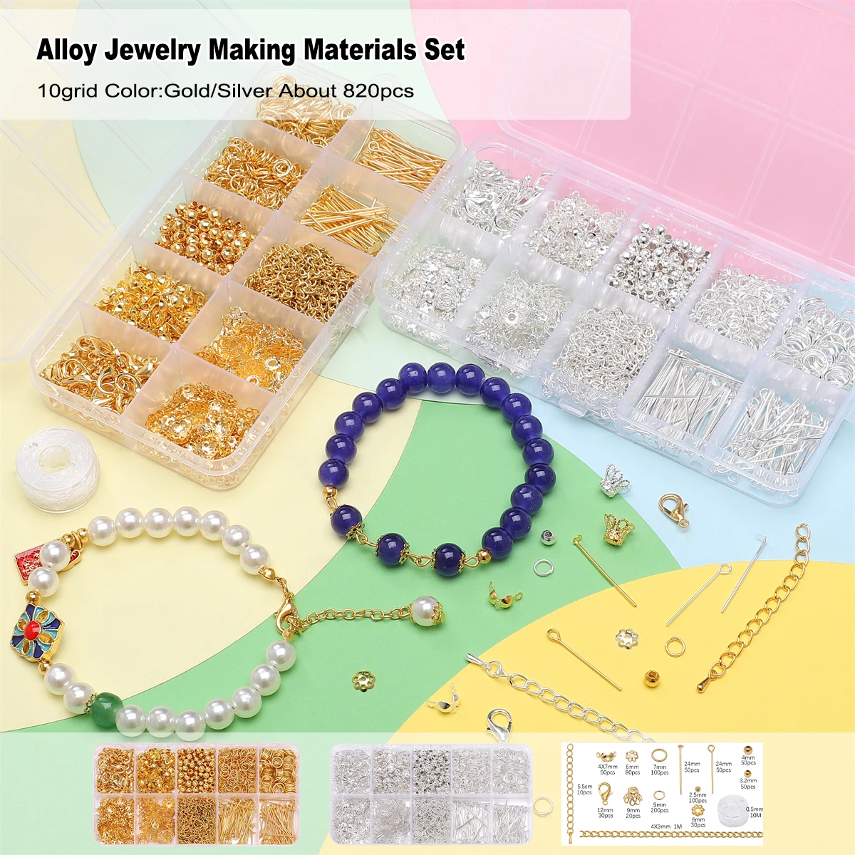 

10 Grid Alloy Stainless Steel Chain Jewelry Making Materials Set For Jewelry Making Bracelet Earrings Accessories About 820pcs