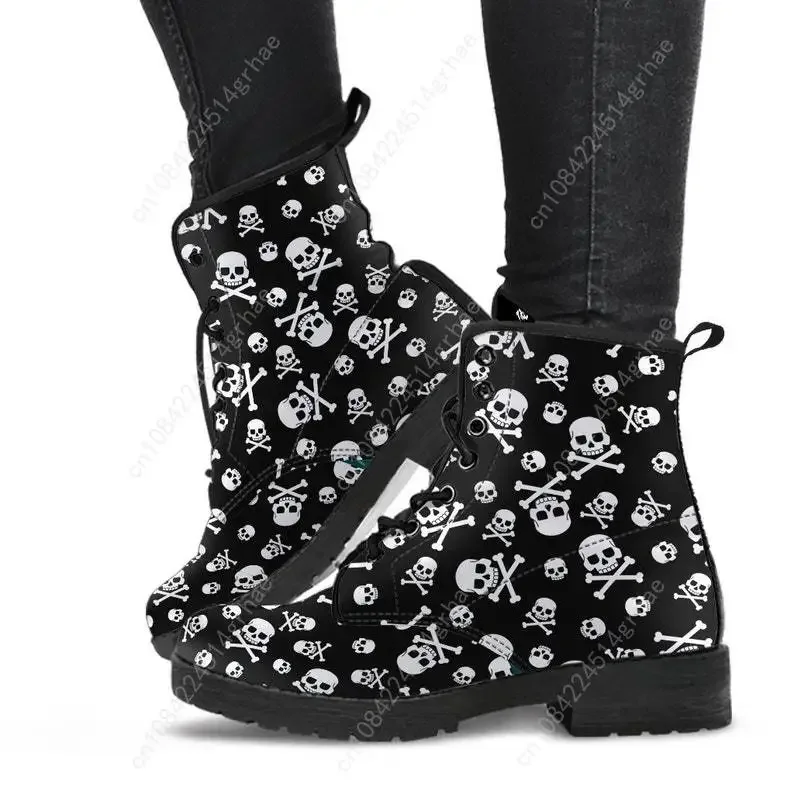 Skulls Leather Boots, Handcrafted Custom Print, Men's Women's Winter Boots - view 3