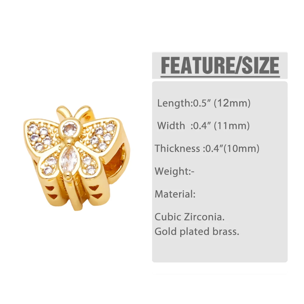 OCESRIO White Crystal Cute Cat Charms for Bracelet Copper Gold Plated Small Football Butterflies Jewelry Making Supplies chma299