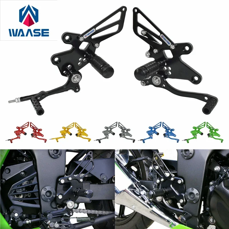 

waase For Kawasaki Ninja 250R EX 250 R 2008 2009 2010 2011 2012 CNC Adjustable Rider Rear Sets Rearset Footrest Foot Rest Pegs