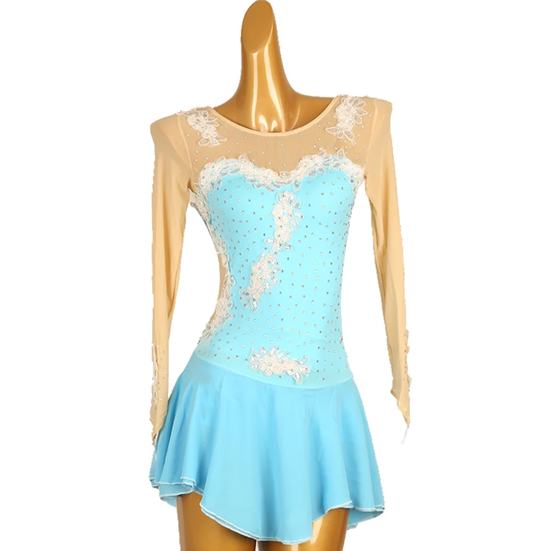 Figure Skating Dress Women girl Ice Skating Dress Gymnastics Costume custom pink blue yellow green  crystal rhinestone  B166