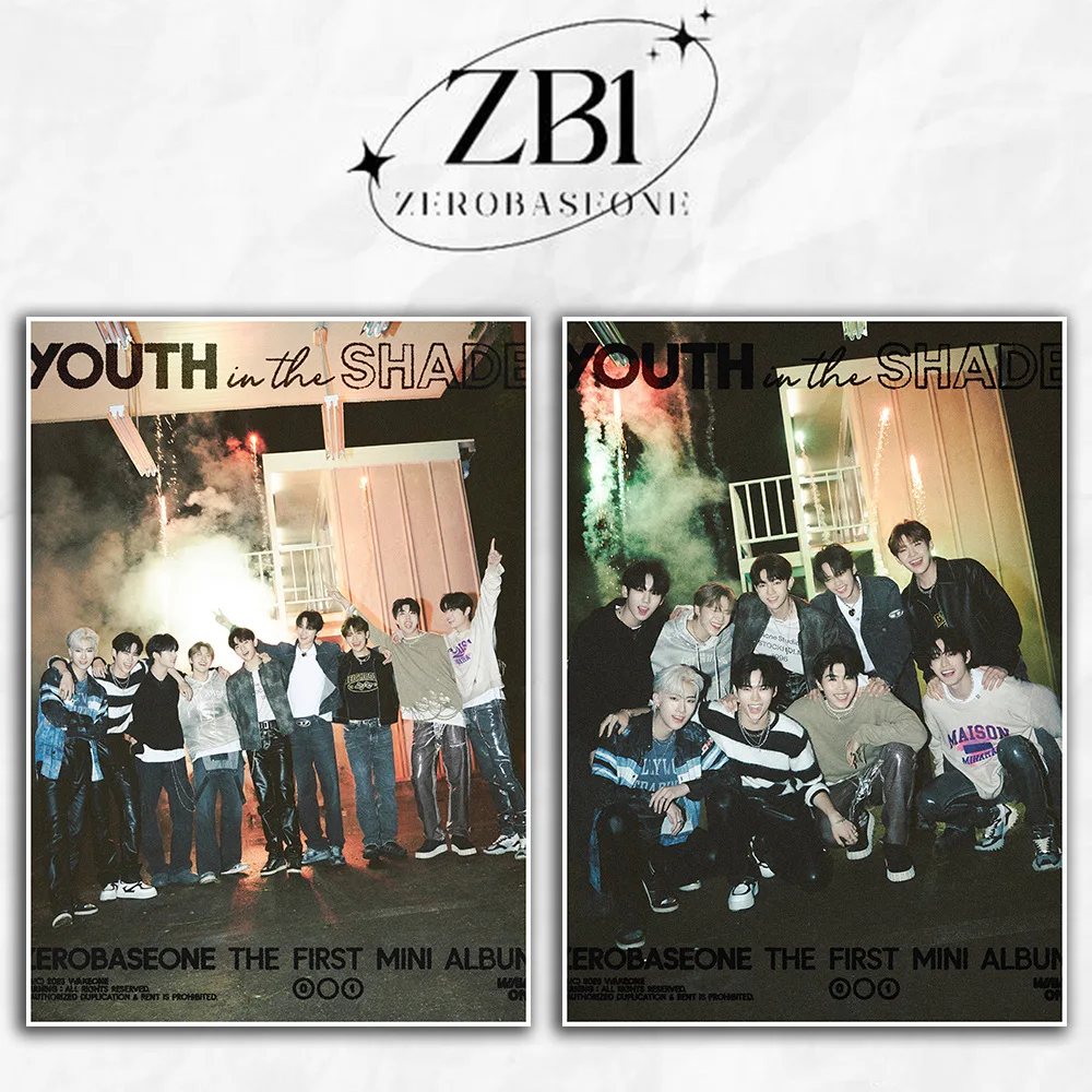 2Pcs/Set Kpop ZEROBASEONE Album YOUTH IN THE SHADE Poster ZB1 Zhanghao Yujin Ricky Self-adhesive Wall Stickers Fans Collection