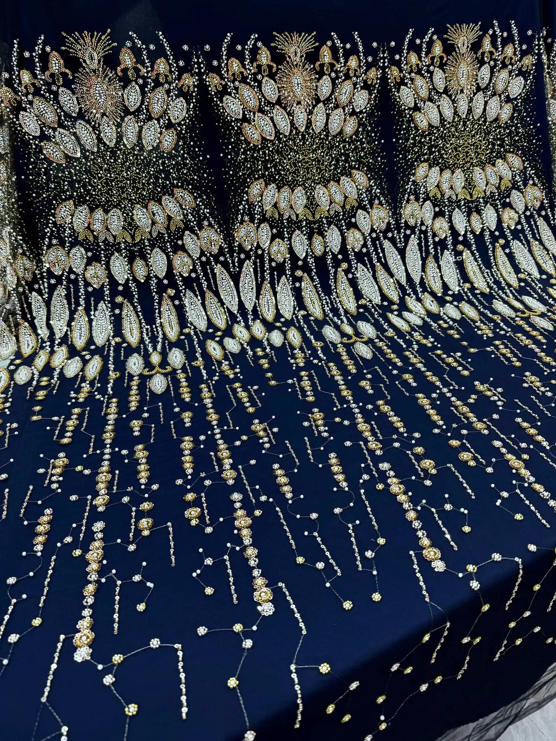 French Tulle Sequins Lace Fabric Embroidery 5 Yards African 2025 Luxury Beaded African Mesh Lace For Nigerian Women Party Dress