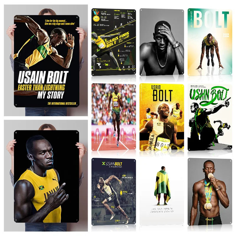 Usain Bolt Sport-Metallposter, personalisierbare Vintage-Metallschilder, Wandkunst, Retro-Blechschilder für Männerhöhle, Wohnzimmerdekoration