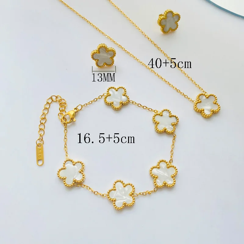 3pcs/set Stainless Steel Flower Jewelry Set Gifts Luxury Modern Fashion Charm Necklace Earrings Bracelet Set Jewelry for Women