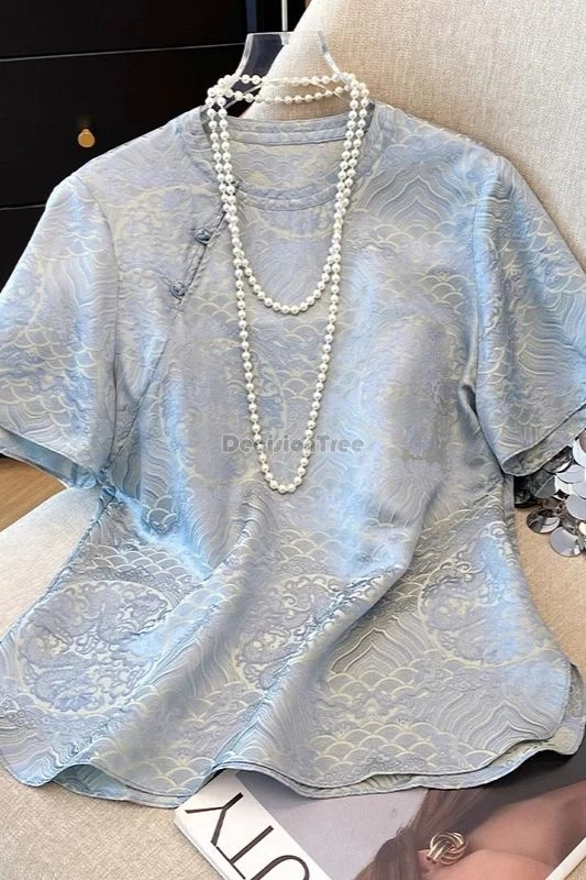 

2025 new chinese-style improved cheongsam top for women summer short sleeve jacquard printed qipao shirt loose tang suit shirt