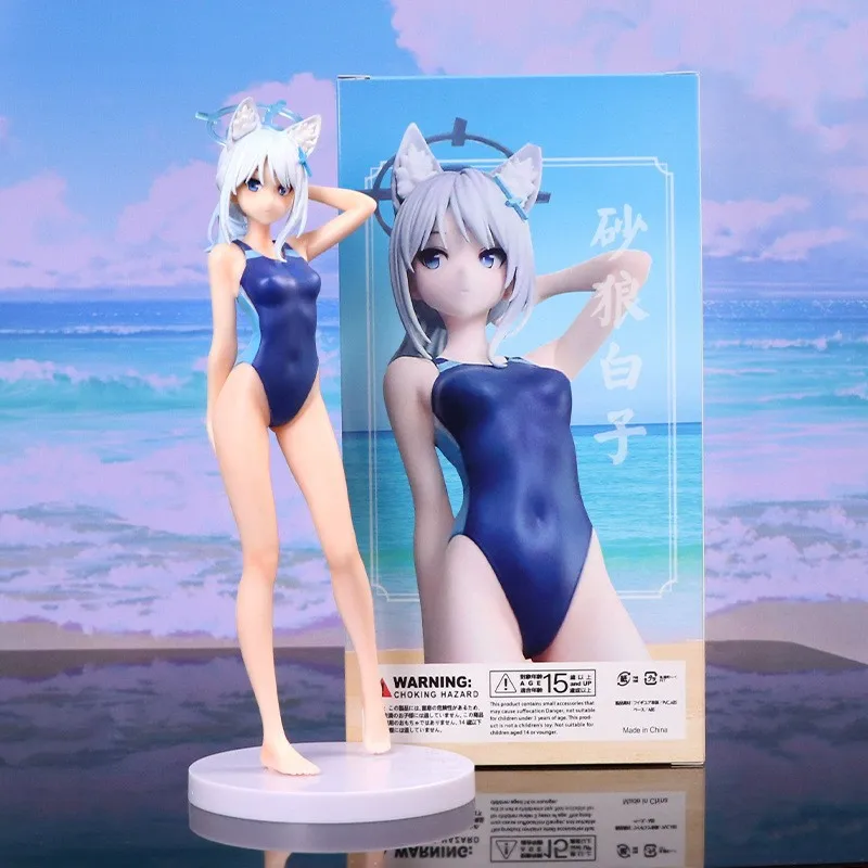 

23cm Anime Blue Archive Figures Shiroko Game Toys Swimming Suit Shiroko Sunaokami Figure Doll Cat Ear Figurine PVC Model Gifts
