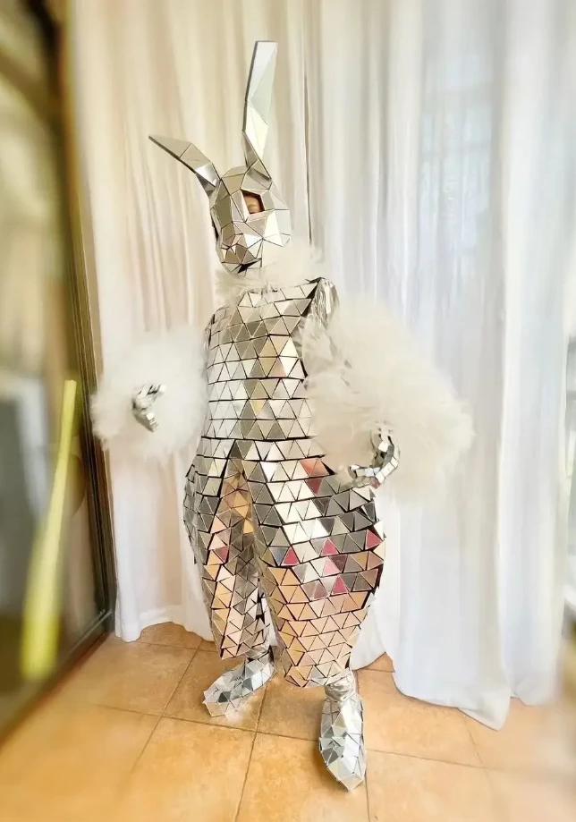 

Festival Outfit Carnival Stage Pereformance Rabbit Mirror Women Costume Club Cosplay Jumpsuit Adult Party Rave Show Men Outfits