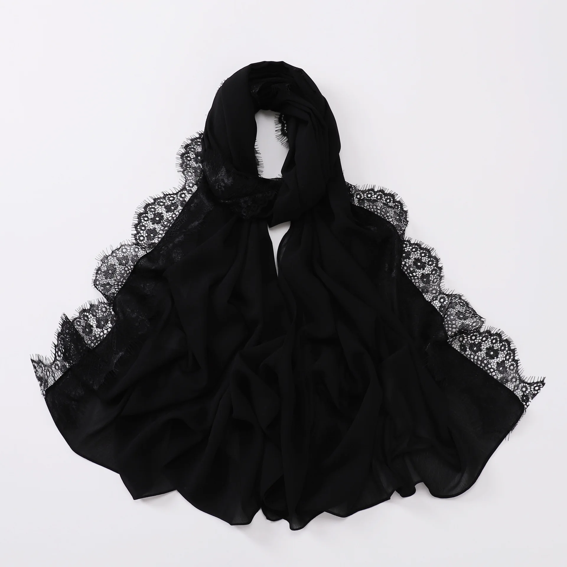 2026 봄 레이스 시폰 히잡 여성 무슬림 스카프 숄 단색 여성 파티 숄 랩 이슬람 터번 여성 헤드스카프 라마단