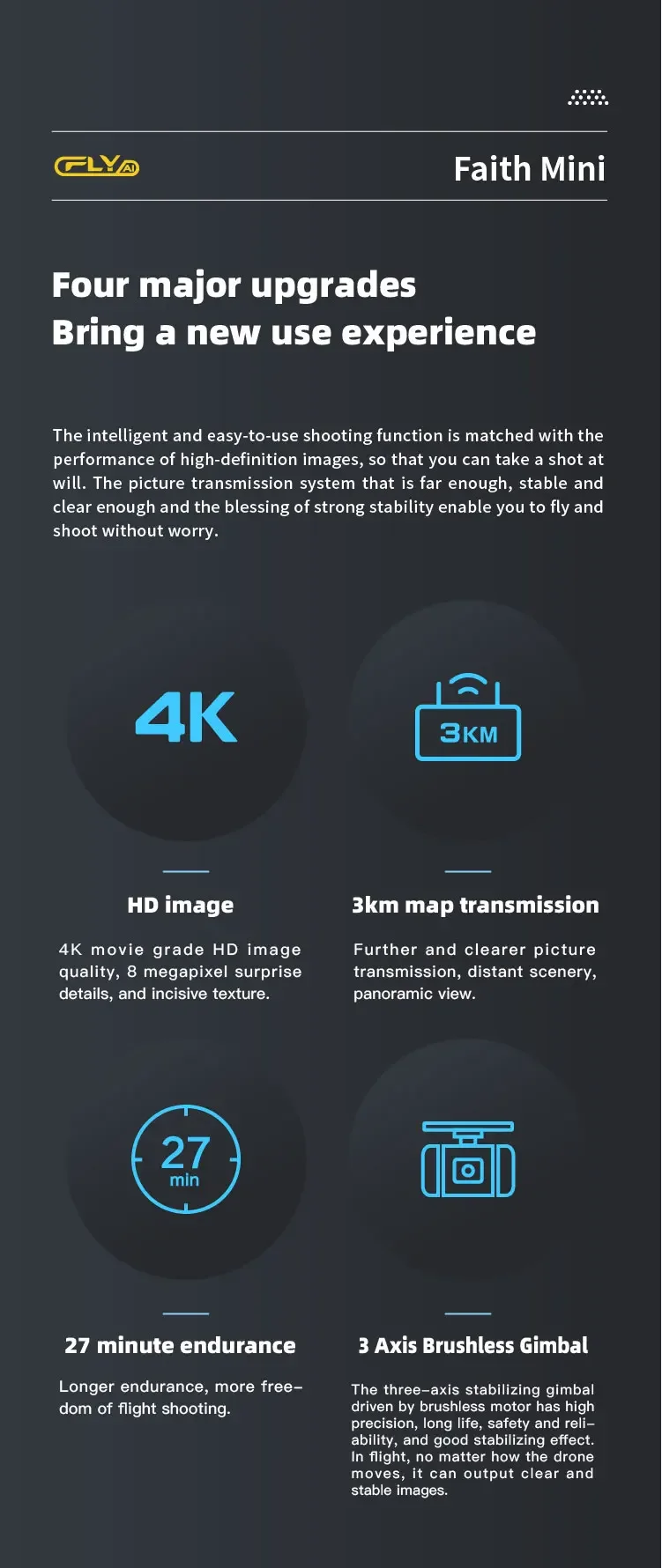 Faith-プロフェッショナル4Kカメラ付きミニUAV,3軸ジンバル付きクワッドコプター,2100mAh, 3km,26分の自律性,距離制御,新品