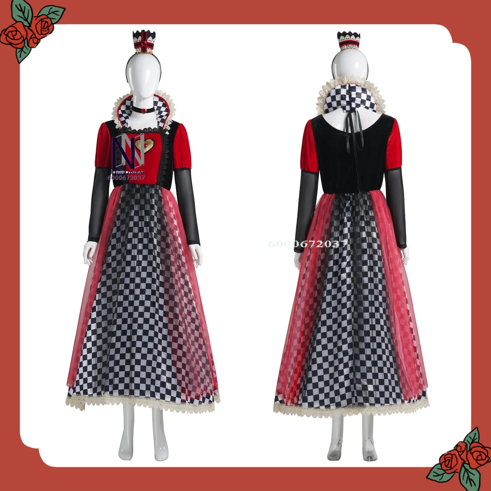 

Movie Cosplay Costume Anime Queen of Hearts Outfits Role Playing Stage Dress for Women Adult Comic Con Halloween Party Outfit