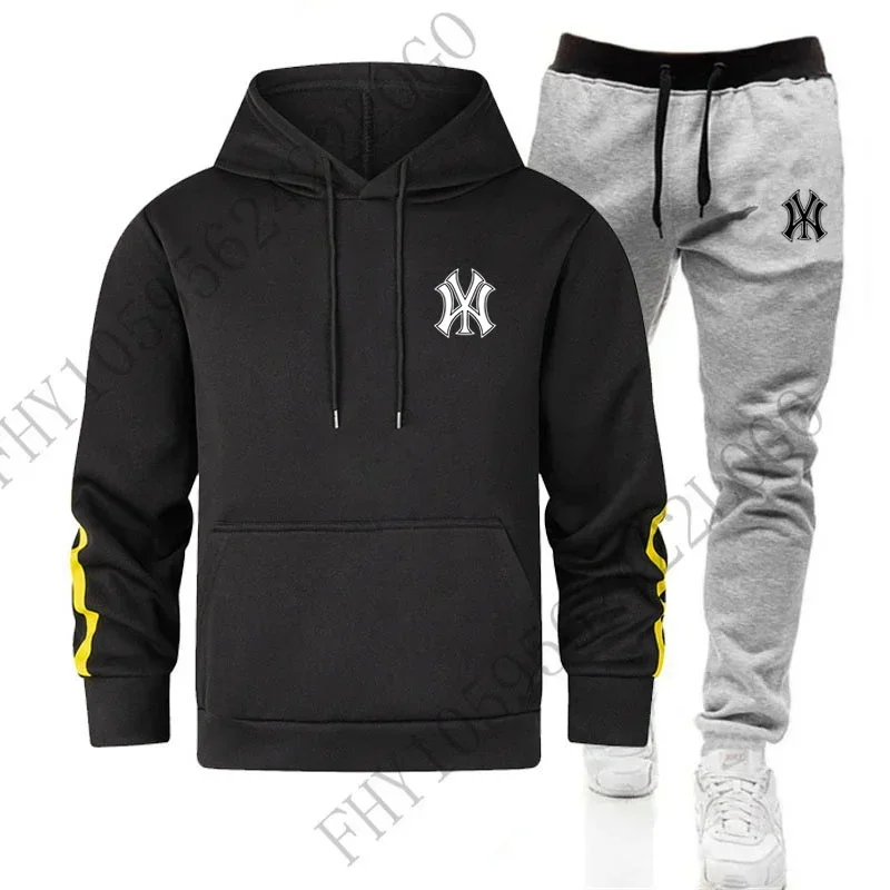 Men\'s new autumn and winter leisure running sweatshirt + sweatpants two-piece fitness jogging fashion sportswear suit