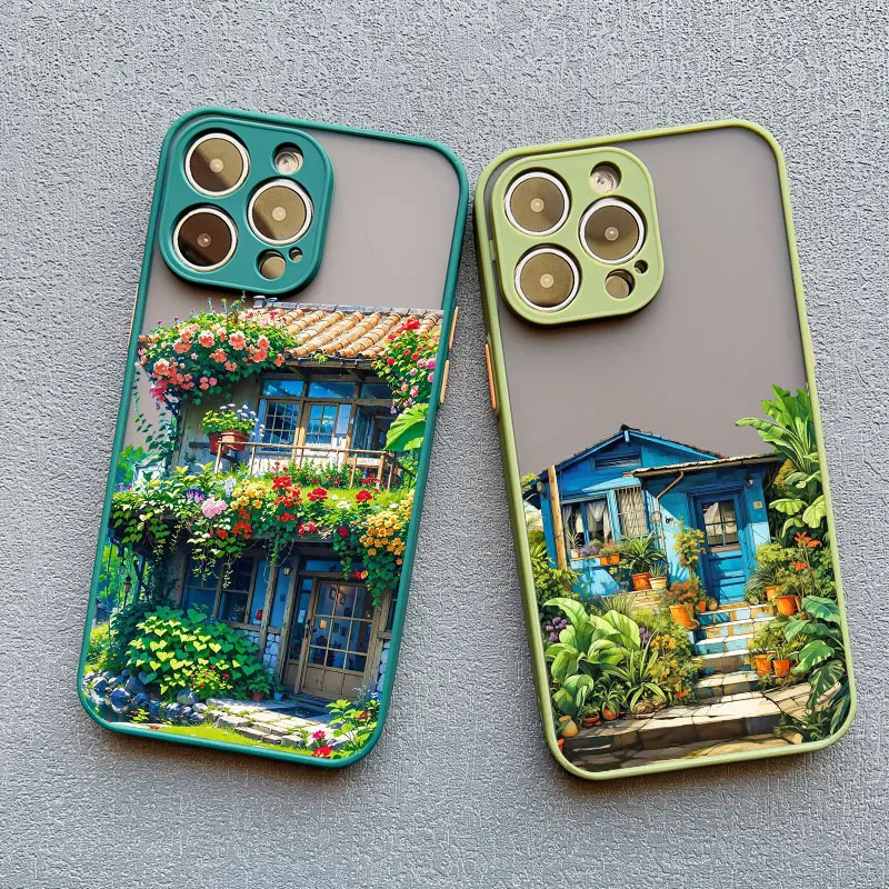Vintage Garden House Phone Case For iPhone 17 11 13 12 Mini Pro Max 16 15 14 Plus Pro Max XR XS X Shockproof Back Cover Fundas