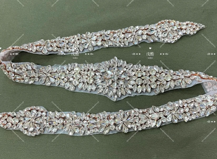 

Клейкие наклейки ручной работы из розового золота, расшитые бисером, свадебное платье, украшенное поясом из стразов ручной работы, аксессуары «сделай сам».