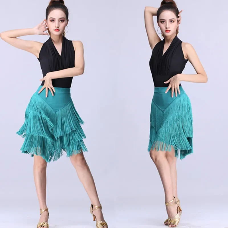 

New Latin Dance Skirt with Tassel Half length Skirt Female Adult Gitaba Dance Dress Body Clothing Square Dance Skirt Underwear