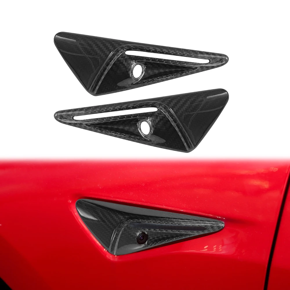 For Tesla Model 3 Model Y Dry Carbon Fiber Side Camera Cover Trim 2pcs 2020-2023