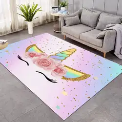 Cute Unicorn Carpet Cartoon Magical Animal Indoor Floor Mat Colourful Floral Area Rug for Kids Girls Living Room Decor Doormat