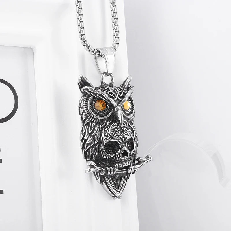 Gothic Style Owl Skull Pendant Necklace for Personalized Men's Retro Motorcycle Rider Party Jewelry Accessories image 6