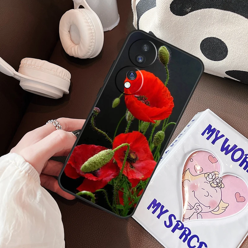 Red Corn Poppy Flower Coque Back Case For Honor X8a X9a X7a X6a 10 50 70 90 Lite X7 X8 X9 8X Magic 4 Lite 5 Pro