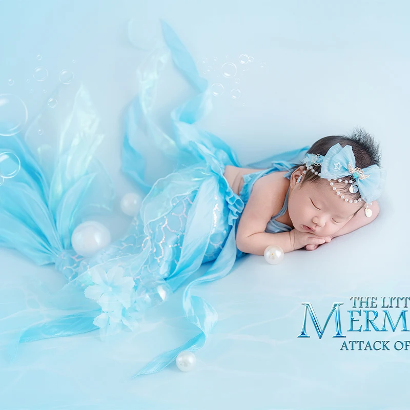 Tema marino Puntelli per fotografia neonato Abito da sirena per bambina Abito da festa di compleanno Puntelli di perle Accessori per riprese in studio per neonati