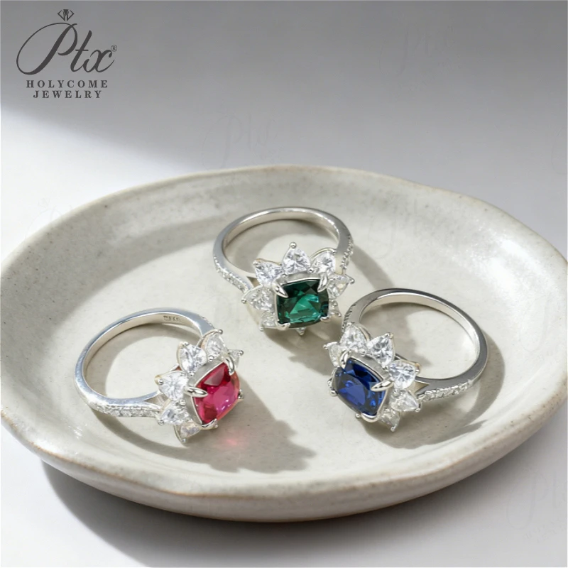 

Gemstones Ring Cushion Cut Lab Grown Ruby Sapphire Columbia 925 Silver Wedding Band No Fade Hypoallergenic Anniversary Gifts