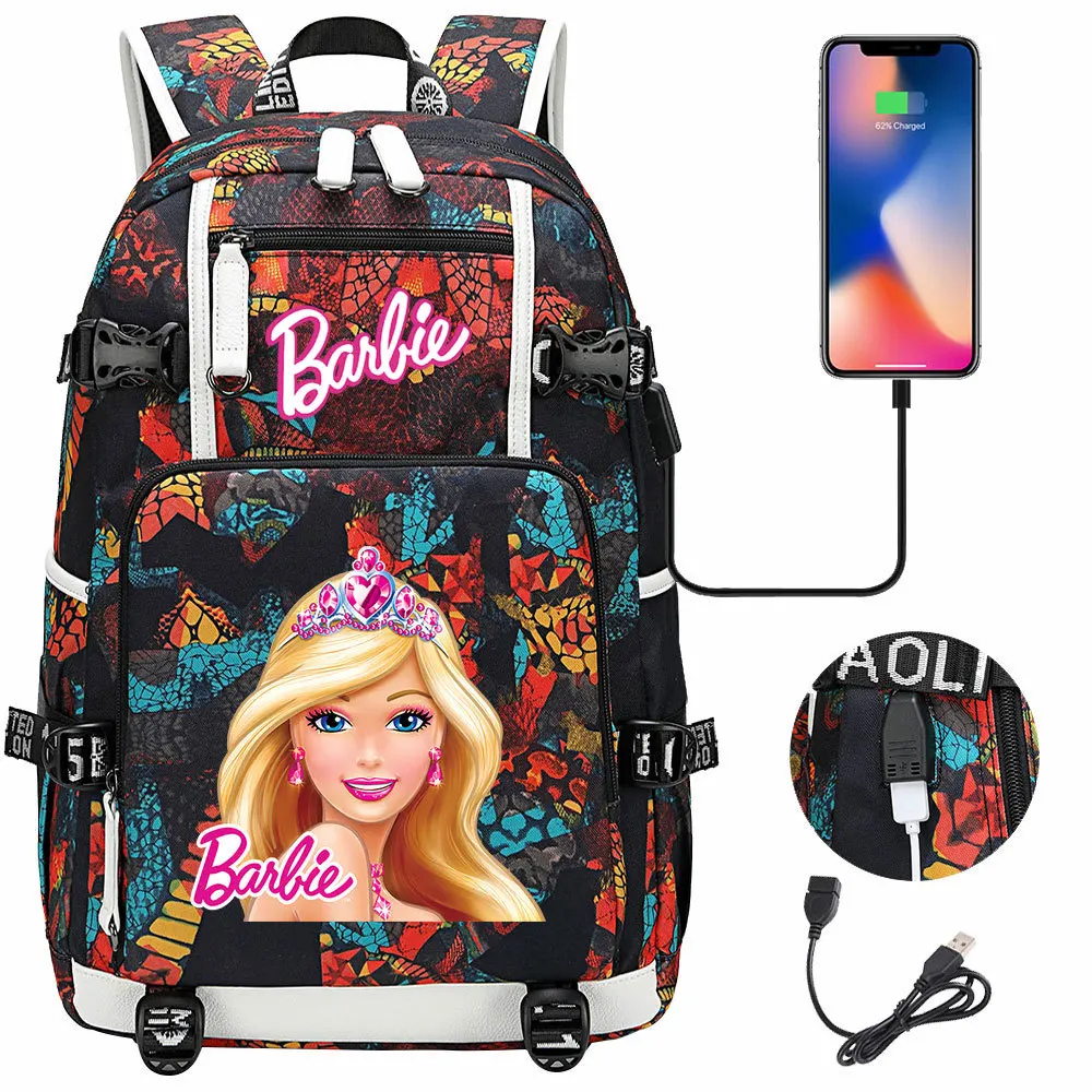 

Barbie the movie Prints Boys Girls Kids School Book Bags Women USB Bagpack Teenagers Canvas Laptop Travel Student Backpack