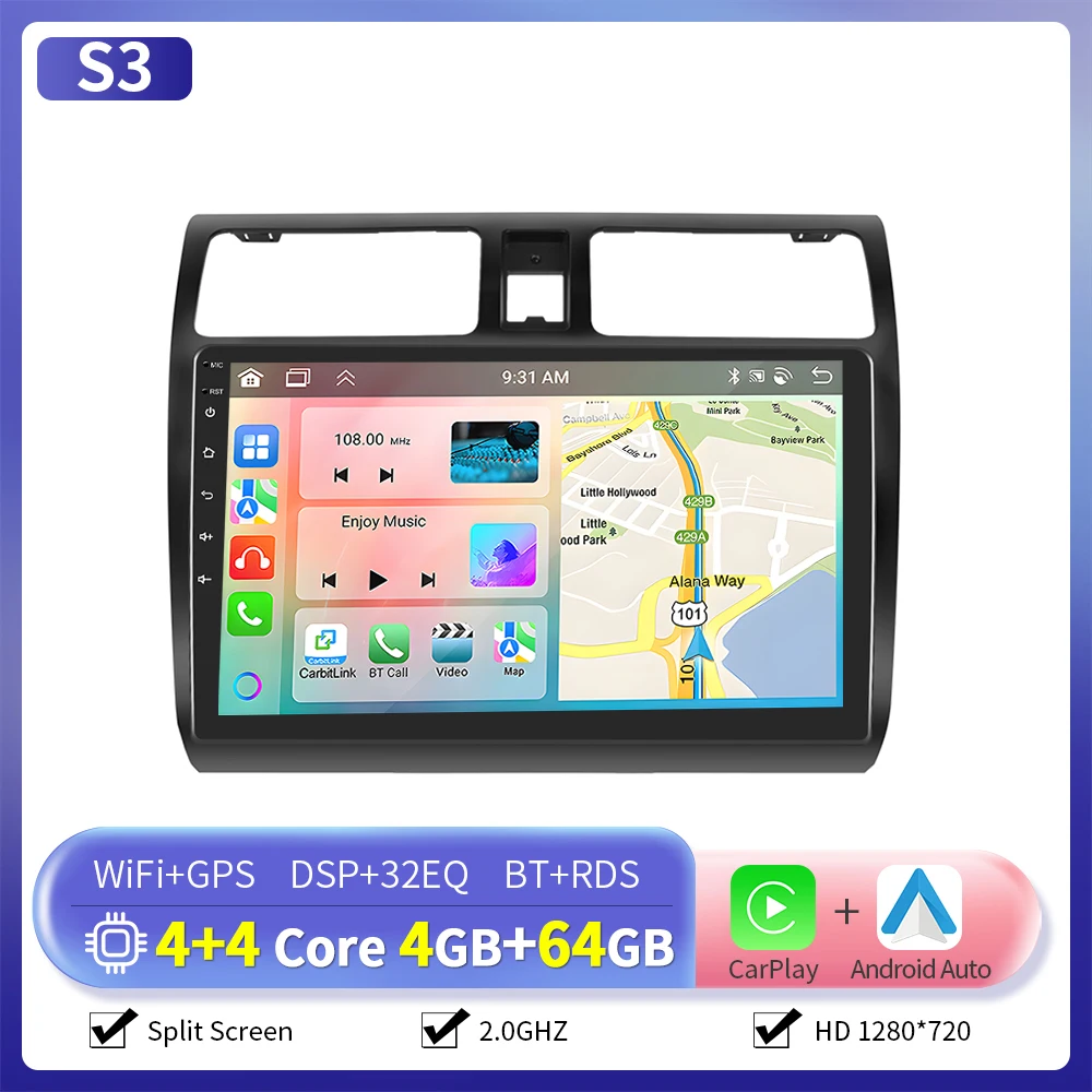 Camecho 6 + 128G Draadloze CarPlay Andorid Auto Radio Voor Suzuki Swift 2005 2006-2010 GPS Stereo 4G WiFi 2Din Multimedia Speler