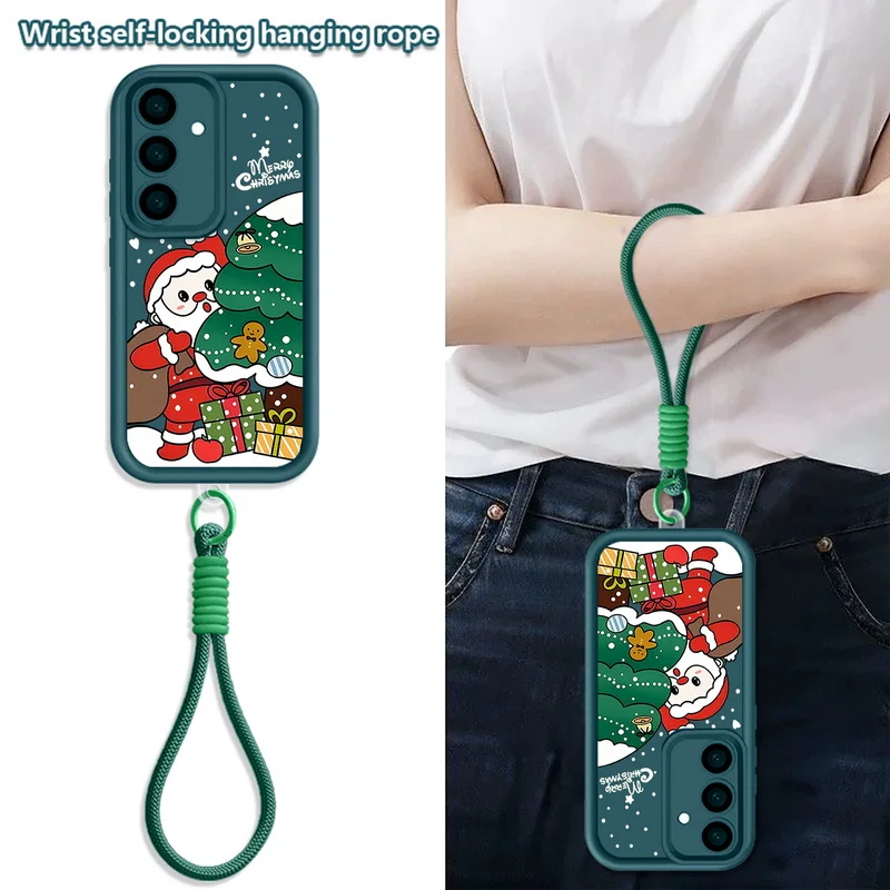 سانتا كلوز نمط الحال بالنسبة لسامسونج غالاكسي A56 A17 A16 A55 A15 A25 A26 5G S25 Edge S23 S24 Ultra S24 S25 FE الحبل غطاء من البولي يوريثان