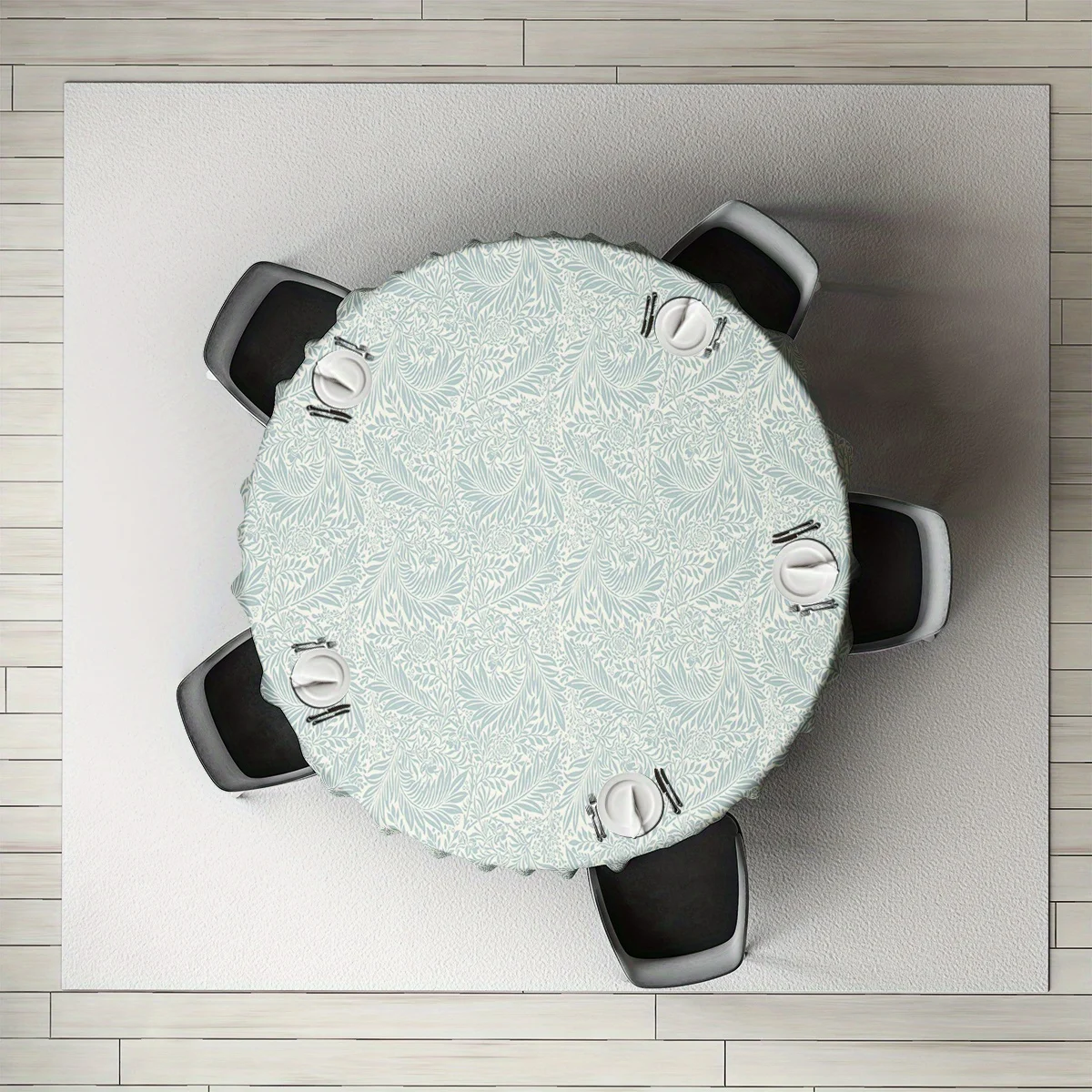 One piece, leaf pattern printed tablecloth, 62 inches, 100% polyester material.