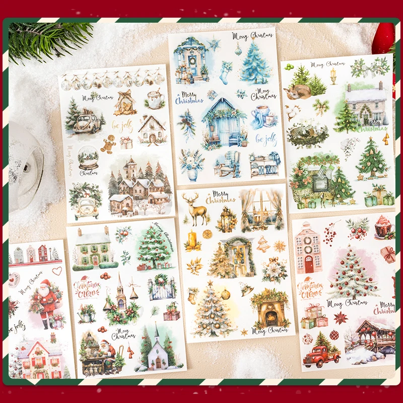 Mr.Paper 6Style 2Pcs/bag Christmas Party Theme Transfer Sticker DIY Handbook Scrapbook Phone Case Diary Greeting Card Decoration