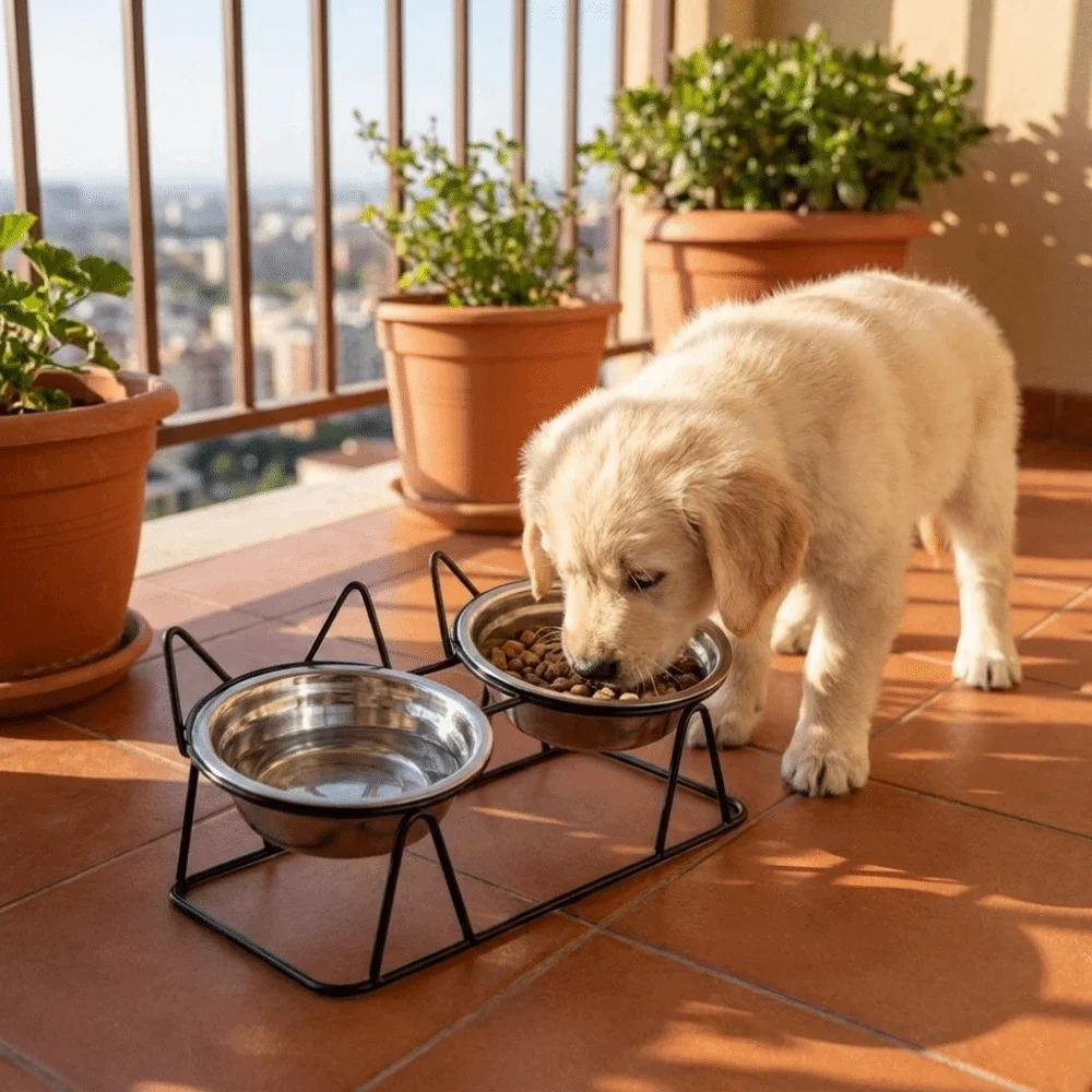 Fall-Resistant Raised Pet Feeding Bowls Anti Overturning with Stand High Foot Dog Feeder Thickened Cat Double Bowls