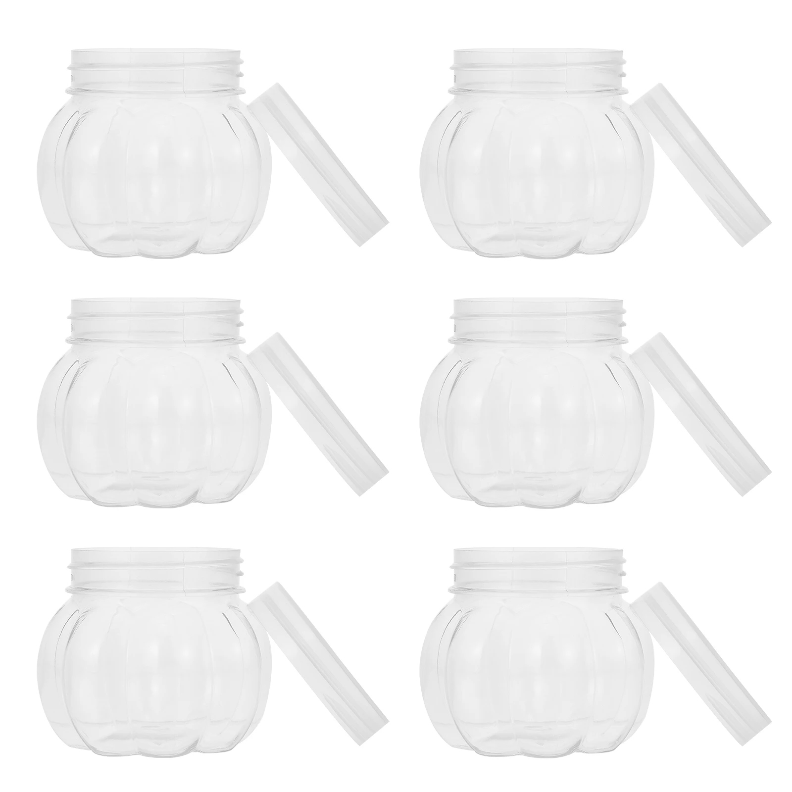 

12pcs 150ml Pumpkin Shaped Candy Jars Clear Plastic Food Containers Lids Storage Snack Holder Transparent Gift Mini